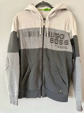 Vintage Hugo Boss Green Label "Mountain Range" Full-Zip Hoodie - Grey/White L